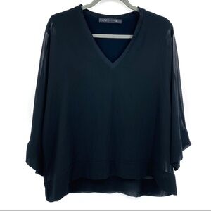 Zara Woman Black Chiffon Sheer V- Neck Blouse Sz S